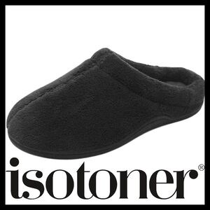 Isotoner Men's Black Microterry Hoodback Slippers (US8-9)